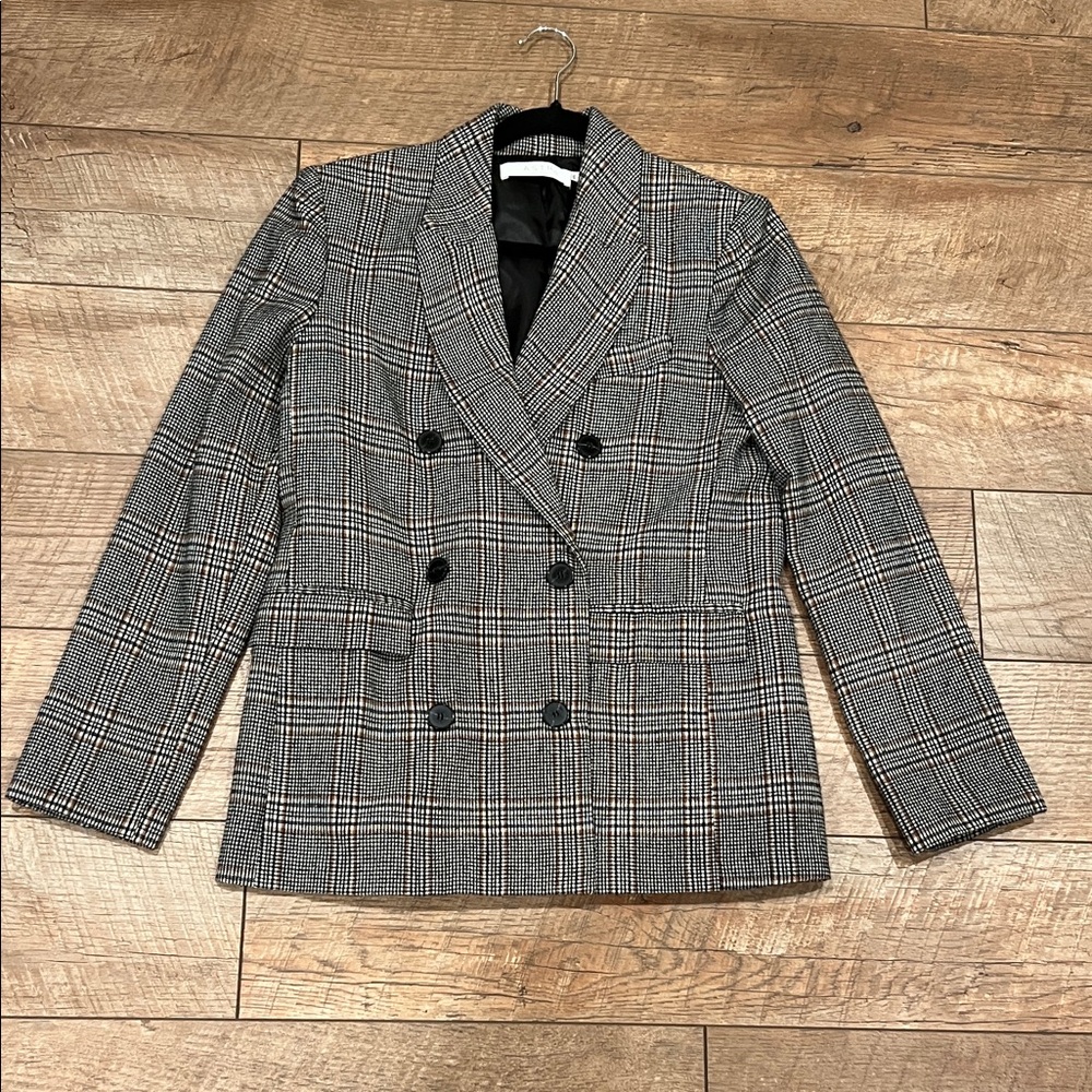 Astr Double-Breasted Glen Plaid Blazer - Black & Gray